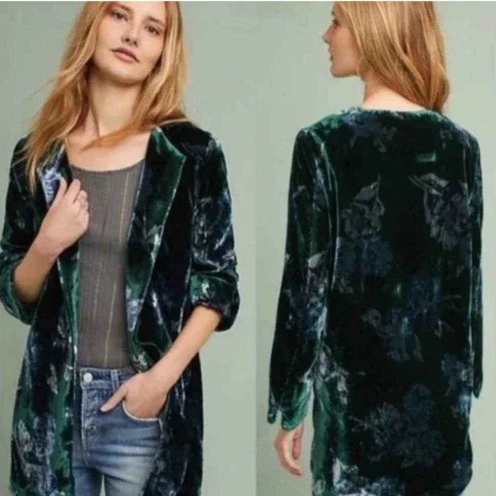 Anthropologie Eva Franco Green‎ Velvet Bloom Floral Car Coat Women’s Medium NWOT